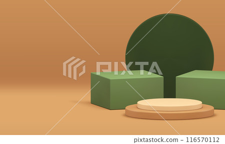 Geometric showroom pastel interior 3d podium pedestal for product presentation realistic vector Geometric showroom pastel interior 3d podium pedestal for product presentation realistic vector 116570112