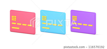 Isometric plastic credit debit card set e payment transaction multicolored 3d icon template vector 116570192