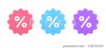 Bright percent circled 3d icon template with ragged edges vector illustration. Rounded percentage 116570193