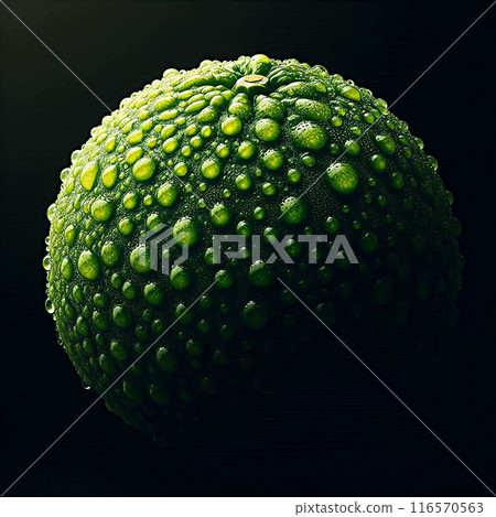 Green fruit with water droplets on the surface creates a fresh and natural look. Orange. Green fruit with water droplets on the surface creates a fresh and natural look. Orange. 116570563