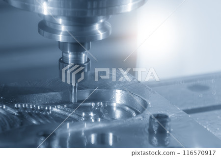 The CNC milling machine cutting  shoe mold part by solid ball end mill tool. 116570917