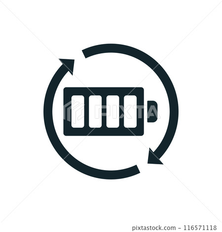 Battery Swap Icon: A vector illustration in monochrome, depicted entirely filled. 116571118