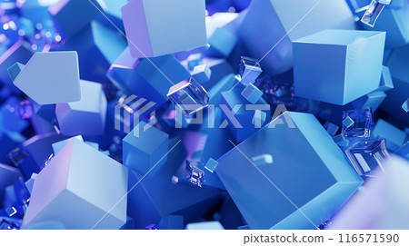 An abstract background with various geometric shapes, including cubes, spheres, and irregular forms, predominantly in shades of blue with subtle hints of white and purple. An abstract background with various geometric shapes, including cubes, spheres, and irregular forms, predominantly in shades of blue with subtle hints of white and purple. 116571590