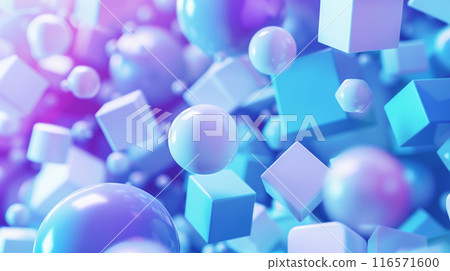 An abstract background with various geometric shapes, including cubes, spheres, and irregular forms, predominantly in shades of blue with subtle hints of white and purple. An abstract background with various geometric shapes, including cubes, spheres, and irregular forms, predominantly in shades of blue with subtle hints of white and purple. 116571600