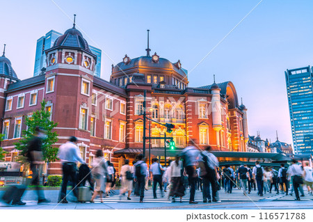 Tokyo cityscape, Japan. July. Marunouchi North Exit of Tokyo Station. People heading to the station after work etc. = 3rd 116571788