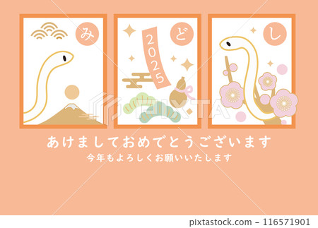 2025 New Year's card with illustration of snake and Mt. Fuji 116571901