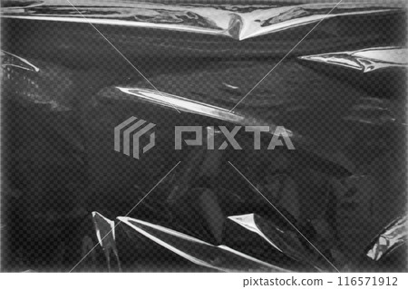 Wrinkled vector plastic vinyl film on a black background. 116571912