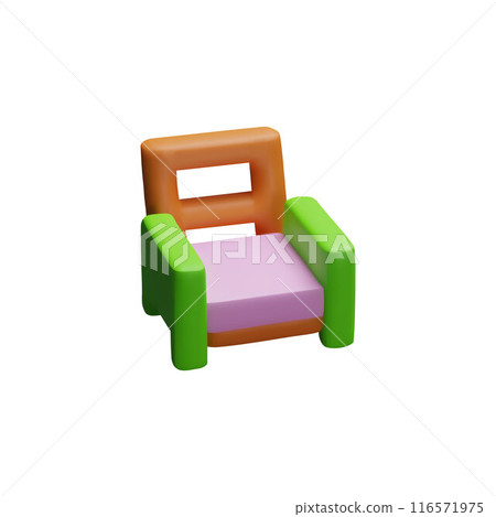 Modern armchair, colorful sofa 3D plastic style vector icon, volume lounge couch furniture, interior design element 116571975