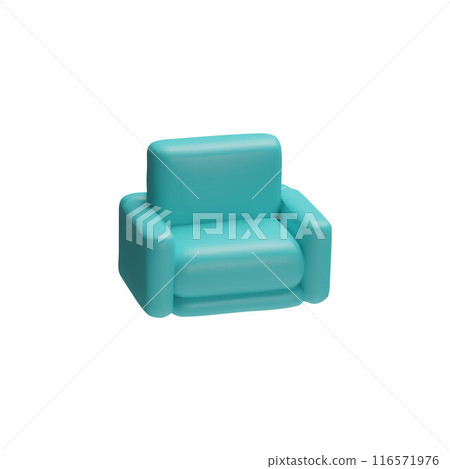 A 3D luxurious leather armchair in a fashionable blue shade on a white background 116571976