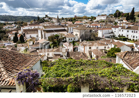 View of Obidos with renaissance Church of Saint Mary, Santa Maria at Obidos, Portugal View of Obidos with renaissance Church of Saint Mary, Santa Maria at Obidos, Portugal 116572023