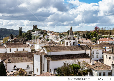View of Obidos with renaissance Church of Saint Mary, Santa Maria at Obidos, Portugal 116572024
