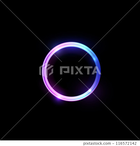 Vector illustration of a glowing neon circle on an isolated black background. Vector illustration of a glowing neon circle on an isolated black background. 116572142
