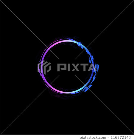 Pink and blue neon circle in a bright glow. Game design. 116572143