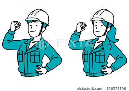 Set of men and women in work clothes showing off their biceps 116572196