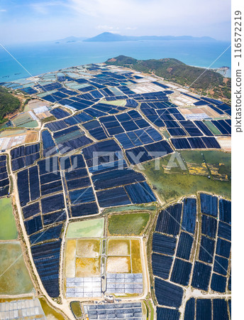 Aerial view of Hon Khoi Salt Fields, in Khanh Hoa, Vietnam Aerial view of Hon Khoi Salt Fields, in Khanh Hoa, Vietnam 116572219
