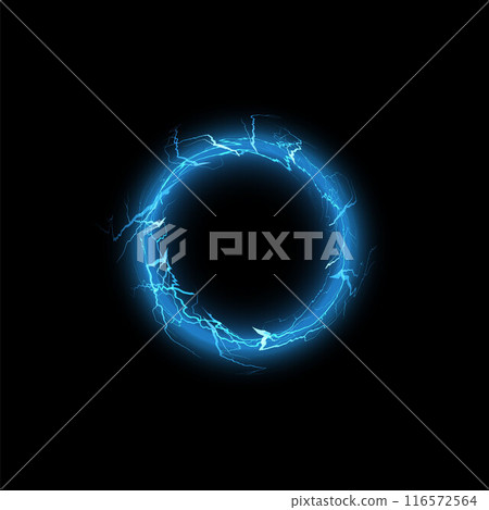 Electric circle with lightning on a black isolated background. 116572564