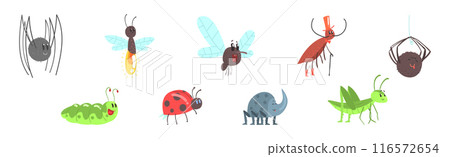 Funny Insect Character with Smiling Face Vector Set Funny Insect Character with Smiling Face Vector Set 116572654
