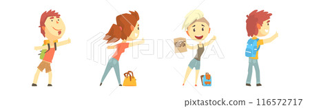 People Character Standing and Hitchhiking Catching Car Vector Set People Character Standing and Hitchhiking Catching Car Vector Set 116572717