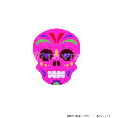 Mexican Day of the Dead, pink sugar skull. Flat style. 116572753
