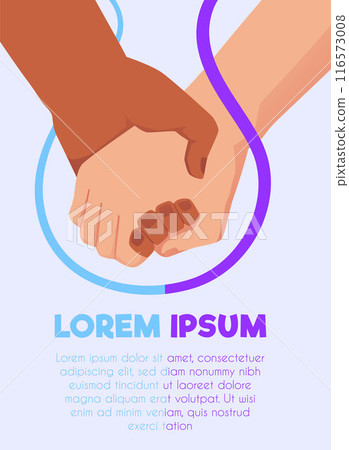 Hand shake with ribbon, unity diverse partnership human arm gesture, heart, suicide prevention, empathy vector poster Hand shake with ribbon, unity diverse partnership human arm gesture, heart, suicide prevention, empathy vector poster 116573008