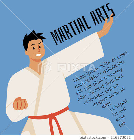 Martial arts flyer in vector format with an image of a man in a karate stance. Martial arts flyer in vector format with an image of a man in a karate stance. 116573051