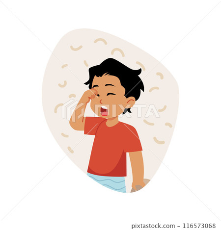 Vector illustration depicting a yawning little brunette boy with his eyes closed 116573068