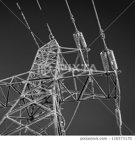 Iced high voltage wires 116573170