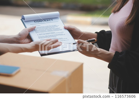 Truck Mover Unloading Van Carrying Boxes And Moving House 116573606