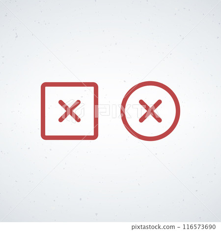 Close cancel ban vector icon, delete symbol in circle and square shape. Modern, simple illustration for web site or mobile app. Stock vector illustration isolated on white background. 116573690
