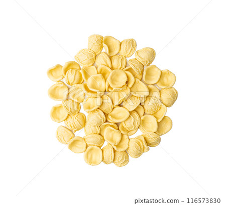 Raw Orecchiette Pasta, Homemade Dry Macaroni, Italian Recchietedde Raw Orecchiette Pasta, Homemade Dry Macaroni, Italian Recchietedde 116573830