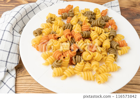 Raw Trottole Pasta, Dry Vesuvio Macaroni, Italian funghetto, Raw Noodle Raw Trottole Pasta, Dry Vesuvio Macaroni, Italian funghetto, Raw Noodle 116573842