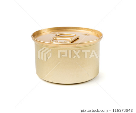 Pet Food in Metal Packaging Isolated, Wet Food for Cats, Dog Canned Pate, Open Pet Food on White 116573848
