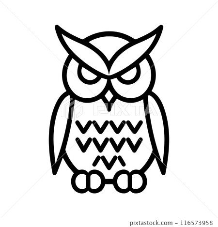 Owl icon or modern line symbol. Vector line art and icon design with bold outline. Black and white Pixel Perfect minimalistic symbol isolated white background. Silhouette simple thin sign Owl icon or modern line symbol. Vector line art and icon design with bold outline. Black and white Pixel Perfect minimalistic symbol isolated white background. Silhouette simple thin sign 116573958