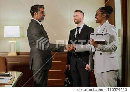 Businesswoman shaking hand of partner Businesswoman shaking hand of partner 116574310