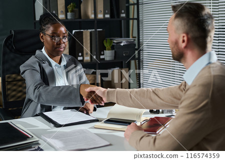Solicitor shaking hand of male client 116574359
