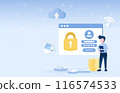 Online register and access account concept. Protect your personal detail, verify account, password, encryption, strong password, identity to access data. Flat design vector illustration. 116574533