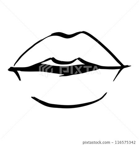 Women's lips sketch doodle style. Open mouth in line art style. Women's lips sketch doodle style. Open mouth in line art style. 116575342