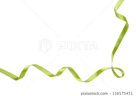 Green ribbon on white background with clipping path. 116575451