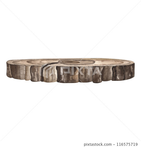 Wooden cut, cozy, beautiful, homely Christmas design element. The illustration is hand-drawn in watercolor, isolated on a white background. For the design of New Year's, holiday invitations postcards. Wooden cut, cozy, beautiful, homely Christmas design element. The illustration is hand-drawn in watercolor, isolated on a white background. For the design of New Year's, holiday invitations postcards. 116575719