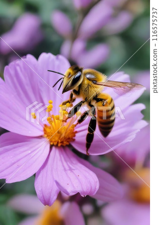 Bee on a purple flower. Close-up. 116575737