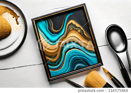 Marble abstract acrylic painting in the interior of the room. Marbling artwork texture. 116575868