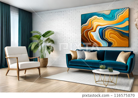 Living room illustration 3D rendering AI digitally generated image 116575870