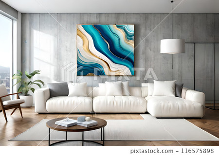Living room illustration 3D rendering AI digitally generated image 116575898