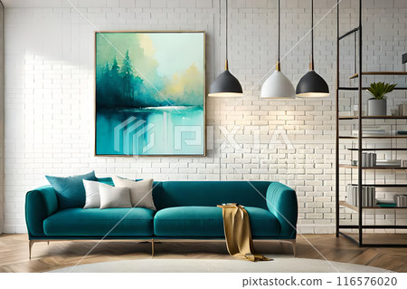 Living room illustration 3D rendering AI digitally generated image 116576020