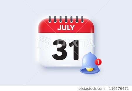 31th day of the month icon. Calendar date 3d icon. Event schedule date. Meeting appointment time. 31th day of July month. Calendar event reminder date. Vector 116576471