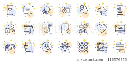Outline set of Wallet, Filling station and Power certificate line icons for web app. Include Love chat, Augmented reality, Smile chat pictogram icons. Density, Cloud computing, Calendar signs. Vector Outline set of Wallet, Filling station and Power certificate line icons for web app. Include Love chat, Augmented reality, Smile chat pictogram icons. Density, Cloud computing, Calendar signs. Vector 116576553