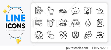 Squad, Dice and Internet warning line icons set for app include Loyalty star, Search calendar, Cursor outline thin icon. Analytics chart, Flammable fuel, Dirty water pictogram icon. Vector Squad, Dice and Internet warning line icons set for app include Loyalty star, Search calendar, Cursor outline thin icon. Analytics chart, Flammable fuel, Dirty water pictogram icon. Vector 116576865