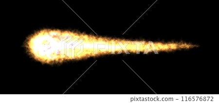 Realistic Meteor, comet or fireball, transparent. Meteorite, an asteroid in motion, burns.  116576872