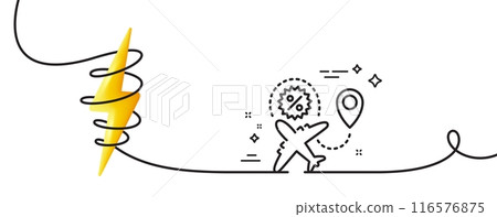 Flight sale line icon. Continuous one line with curl. Shopping discount sign. Clearance symbol. Flight sale single outline ribbon. Loop curve with energy. Vector Flight sale line icon. Continuous one line with curl. Shopping discount sign. Clearance symbol. Flight sale single outline ribbon. Loop curve with energy. Vector 116576875