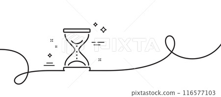 Time hourglass line icon. Continuous one line with curl. Sand watch sign. Time hourglass single outline ribbon. Loop curve pattern. Vector 116577103
